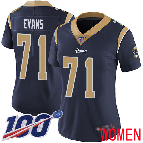 Los Angeles Rams Limited Navy Blue Women Bobby Evans Home Jersey NFL Football #71 100th Season Vapor Untouchable->los angeles rams->NFL Jersey
